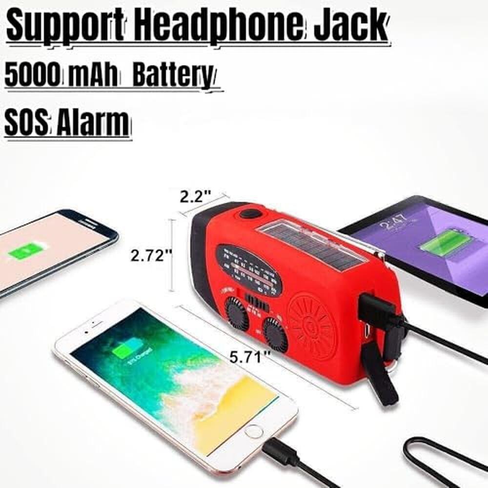 Radio 18500mWh: 5000mAh Hand Crank Emergency Weather Radio – Close-up Detail