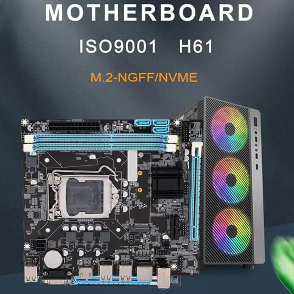H61 Motherboard: LGA1155 Socket DDR3 M.2 NVMe/NGFF 6 USB2.0 – Close-up Detail