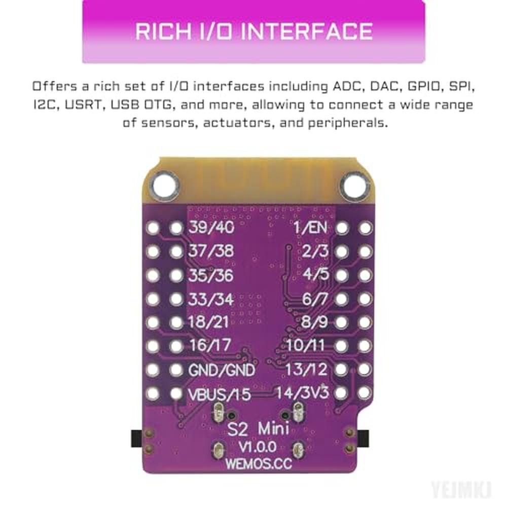 ESP32 YEJMKJ: YEJMKJ 10pcs ESP32 S2 Mini V1.0.0 WiFi Board – Close-up Detail