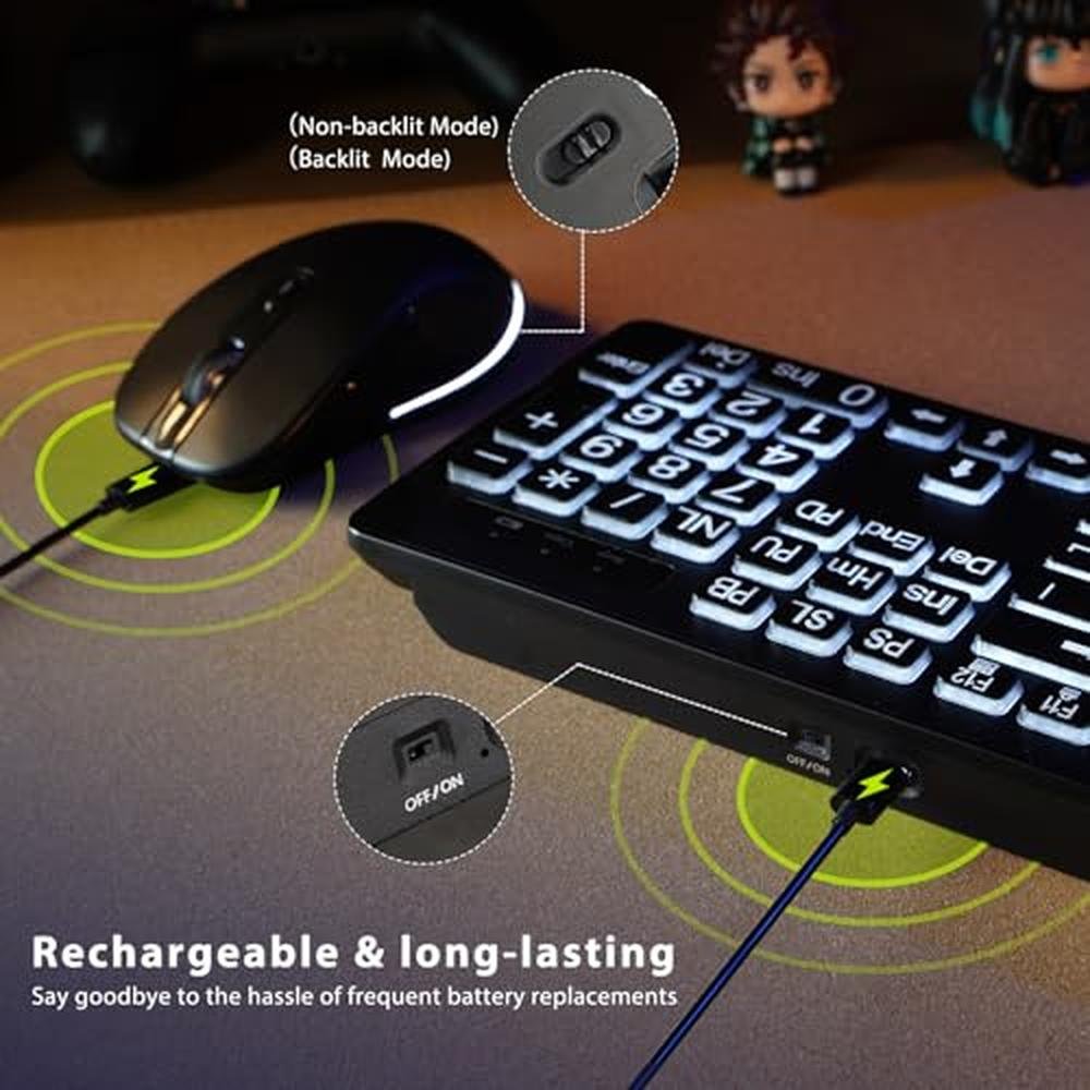 Wireless Keyboard Mouse: KOPJIPPOM 2.4G Full-Size Keyboard – In Use