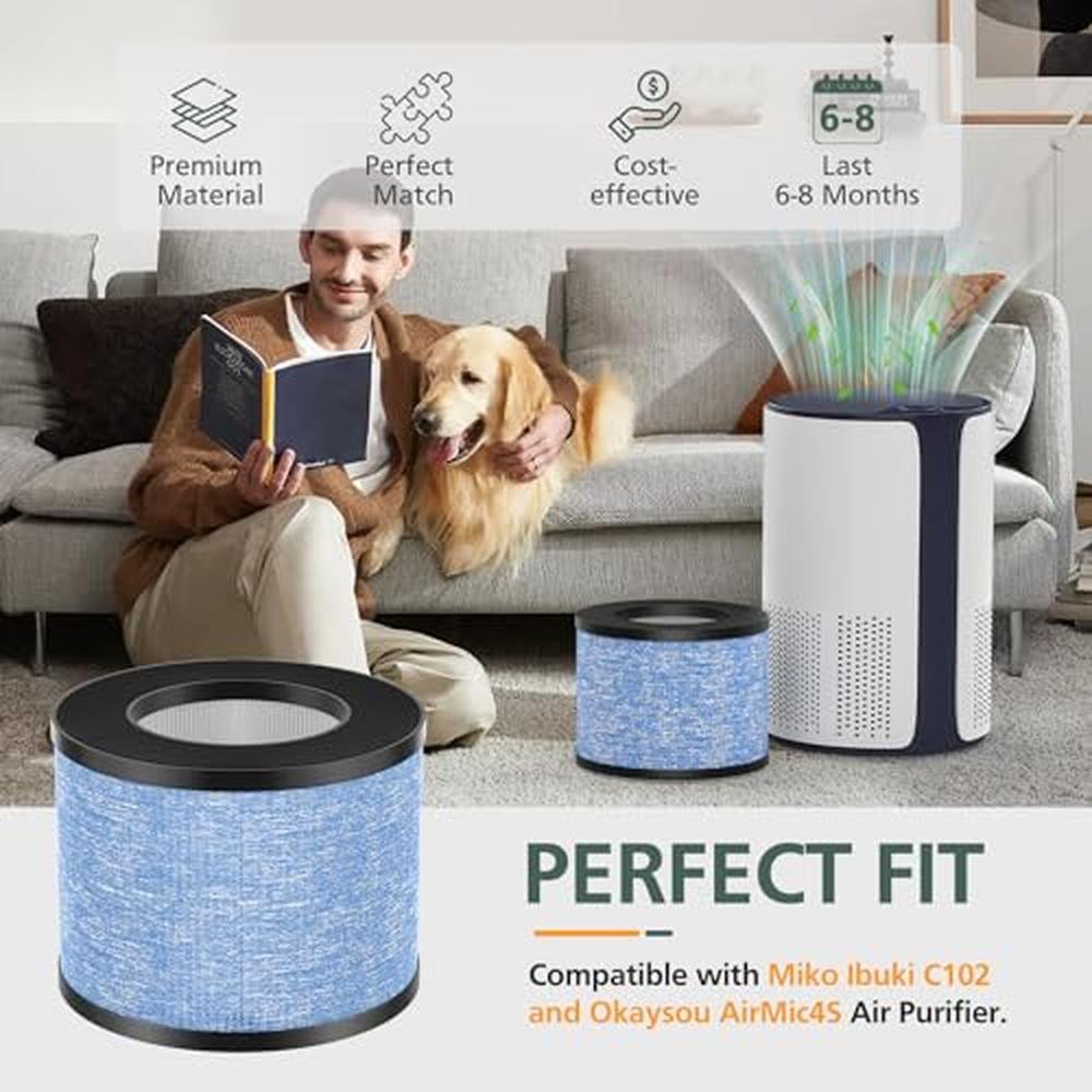Air Filter: 2-Pack C102 HEPA Replacement Filter Compatible – Side View