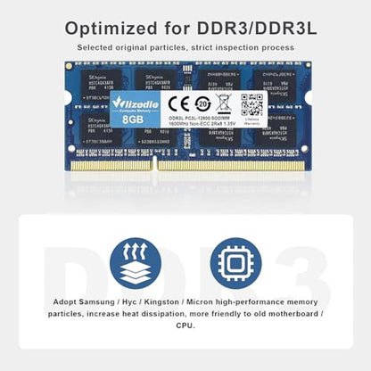 DDR3 RAM: Wlizedle 16GB Kit 2x8GB Laptop RAM 1600MHz CL11 – Close-up Detail