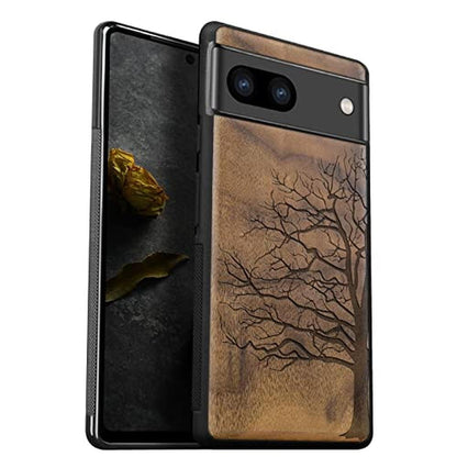 Wood Case: Carveit Pixel 8 Case Natural Wood Black Soft TPU – Front View