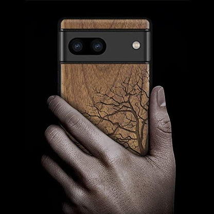 Wood Case: Carveit Pixel 8 Case Natural Wood Black Soft TPU – Side View
