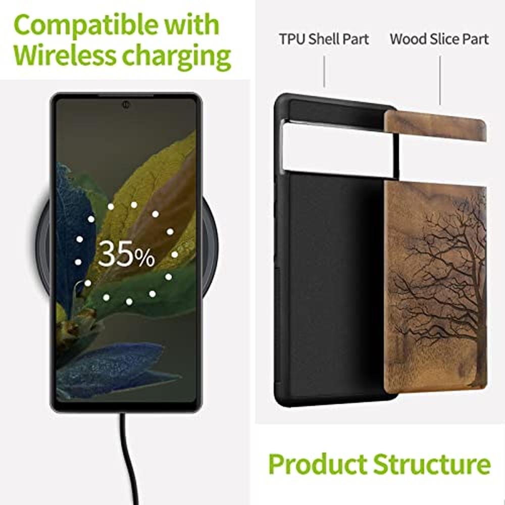 Wood Case: Carveit Pixel 8 Case Natural Wood Black Soft TPU – In Use