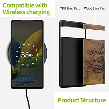 Wood Case: Carveit Pixel 8 Case Natural Wood Black Soft TPU – In Use
