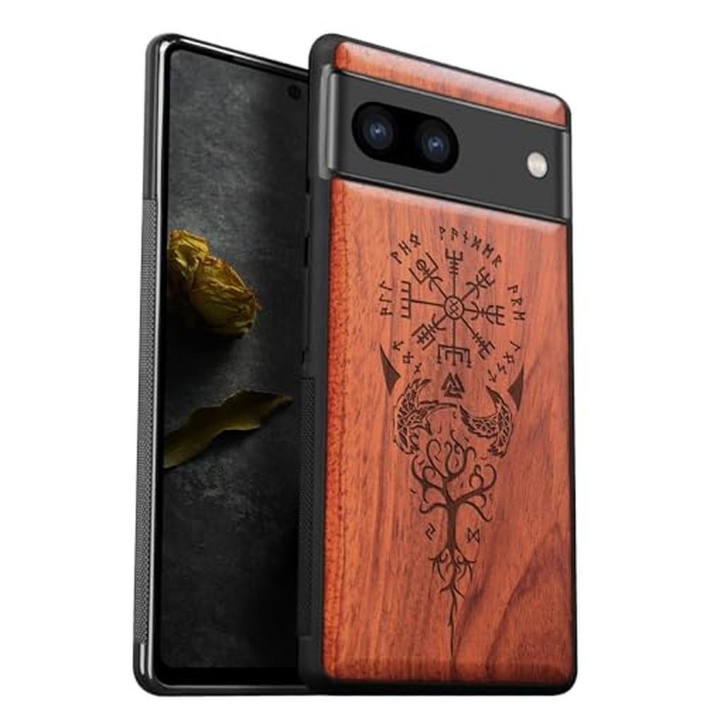 Wood Case: Carveit Pixel 8 Natural Wood Black TPU – Front View