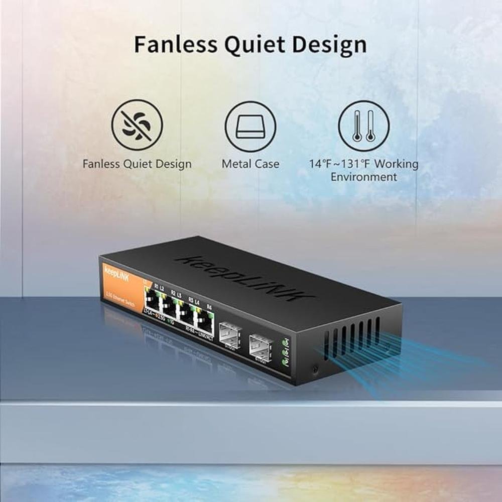 6-Port 2.5G Switch Unmanaged: 4 x 2.5GBASE-T Ports & 2 x – Close-up Detail