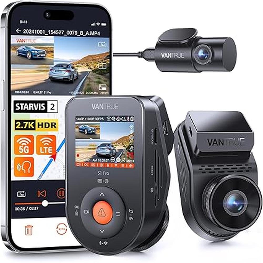 Dash Vantrue: Vantrue S1 Pro 2.7K Dual Dash Cam Front and – Front View