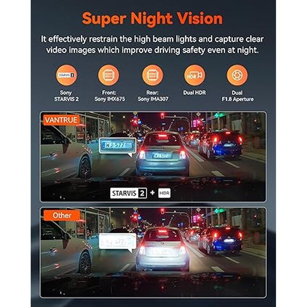 Dash Vantrue: Vantrue S1 Pro 2.7K Dual Dash Cam Front and – Close-up Detail