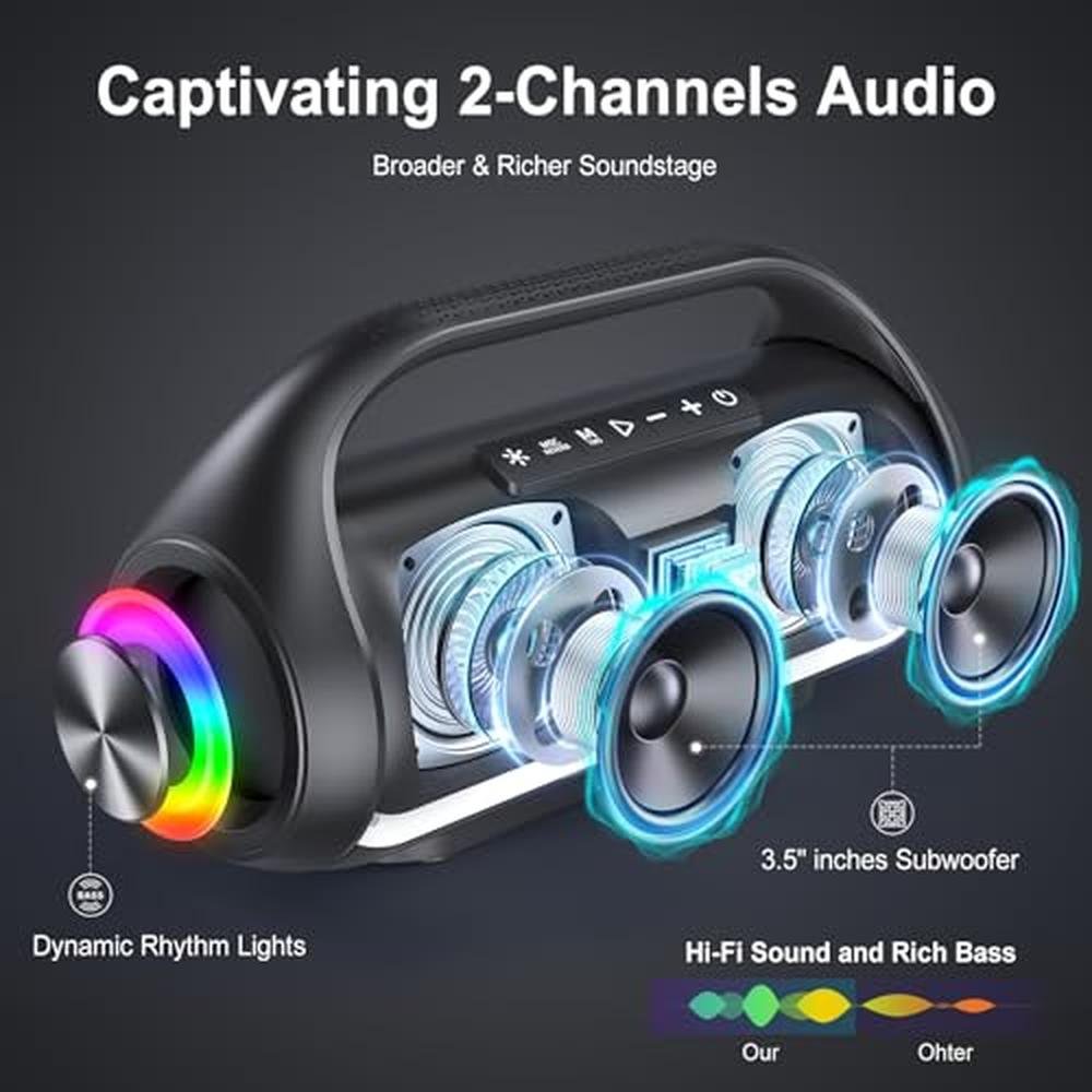Bluetooth Speaker: HWWR IPX5 Waterproof Portable Bluetooth – Side View