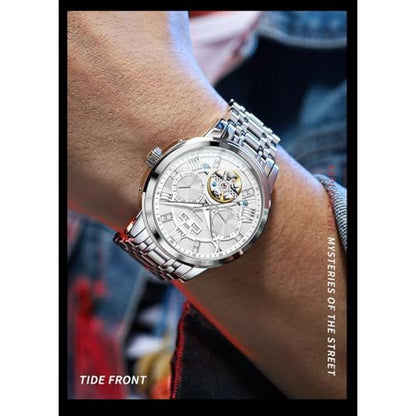 OLEVS Silver Watch for Men Automatic Mechanical Business – Close-up Detail