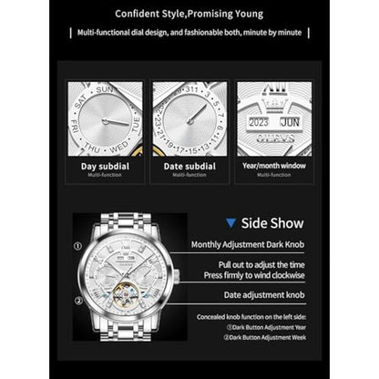 OLEVS Silver Watch for Men Automatic Mechanical Business – Packaging