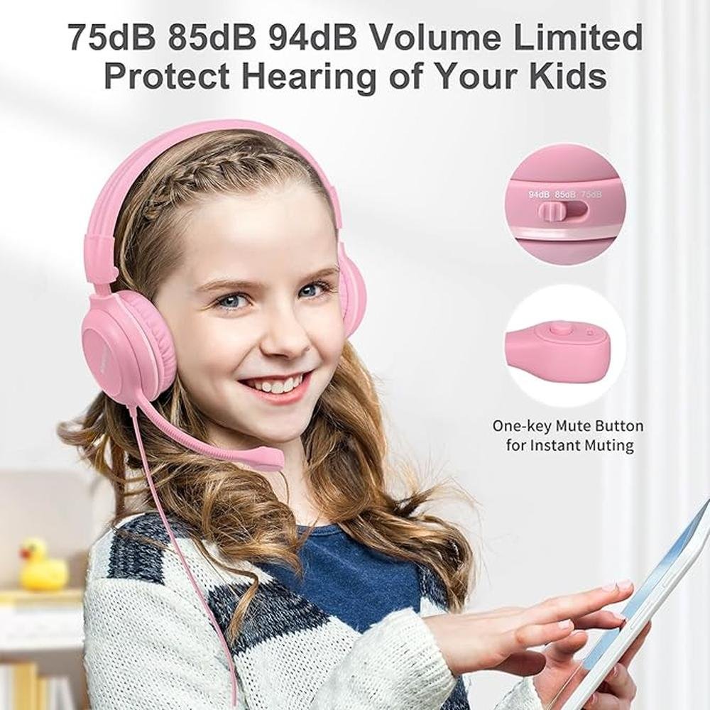 SIMOLIO Kids-Headphones with Microphone for School – Close-up Detail