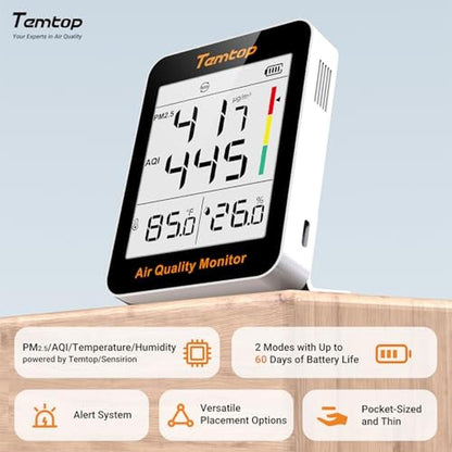Temtop Air Quality Monitor Indoor Thermo-Hygrometer – Side View