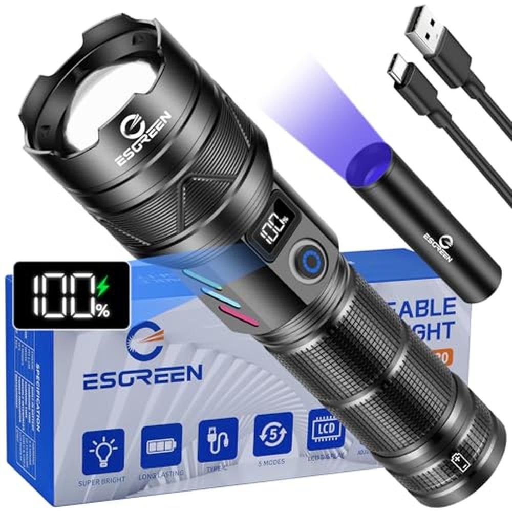 Rechargeable Flashlight: 10000 High Lumens Long Range – Front View