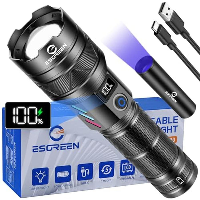 Rechargeable Flashlight: 10000 High Lumens Long Range – Front View