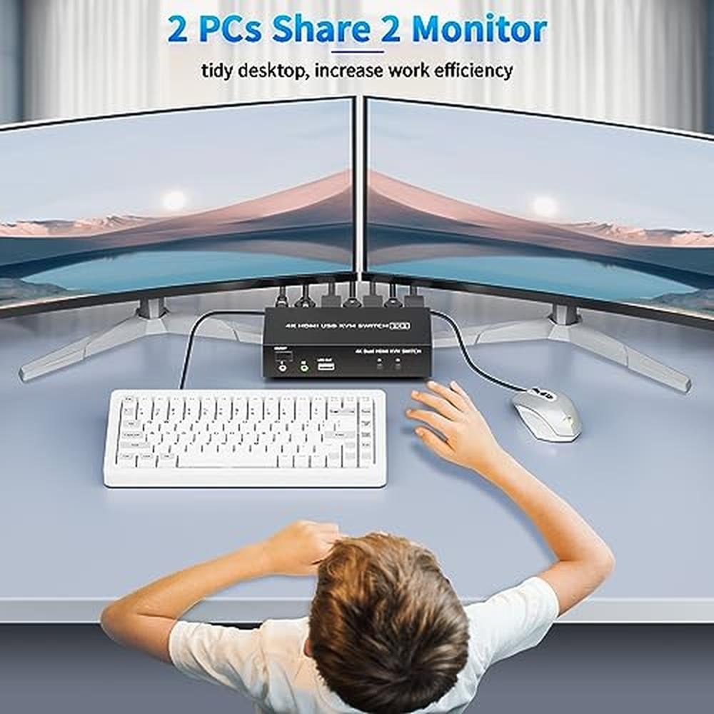 KVM Ports: LUKFOCAB 2 Ports Dual Monitor KVM Switch 4K@60Hz – Side View