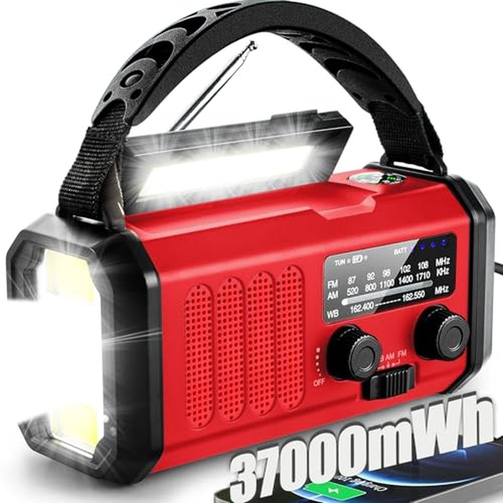 Radio Emergency: QAUYYW 37000mWh Portable NOAA AM FM Crank – Front View