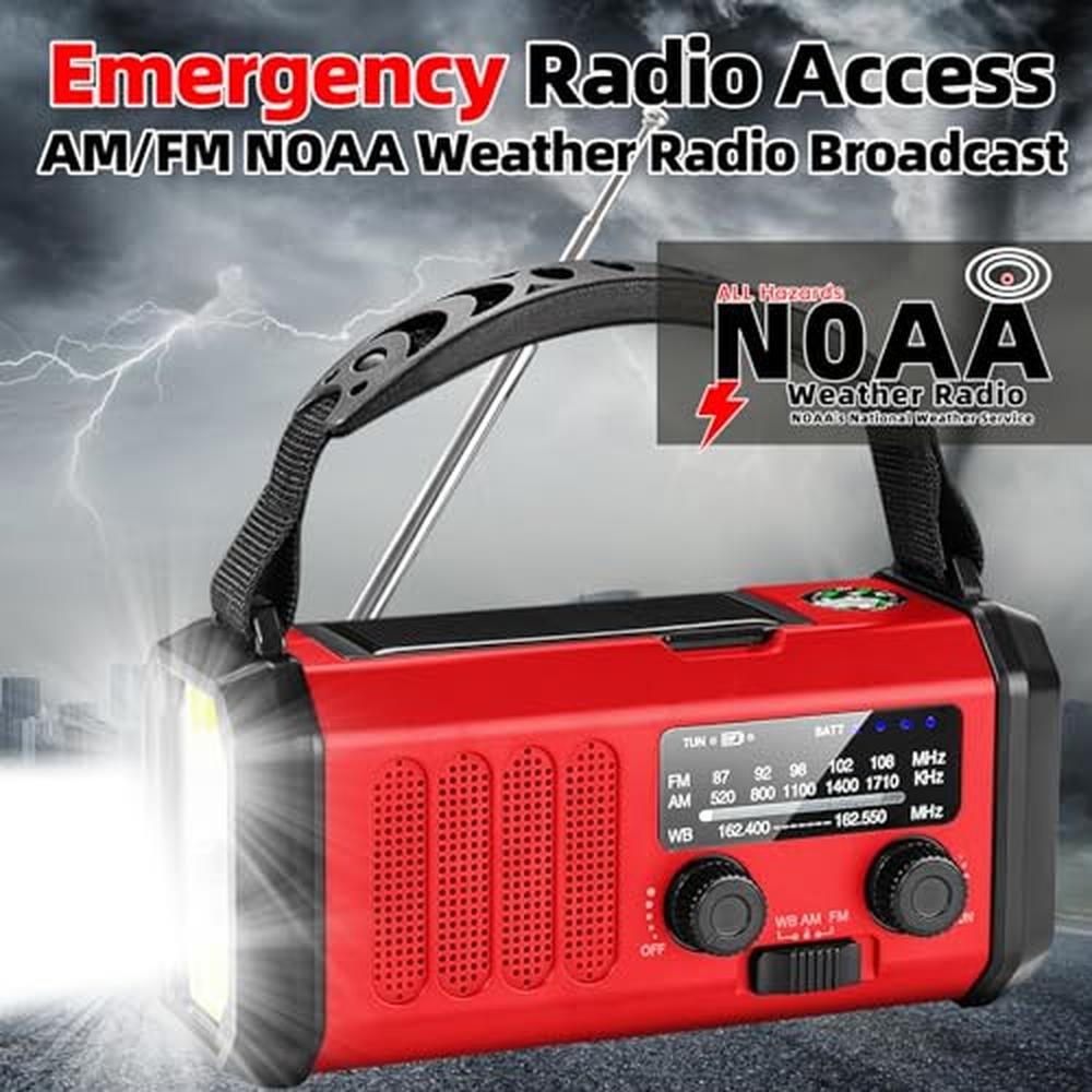 Radio Emergency: QAUYYW 37000mWh Portable NOAA AM FM Crank – Close-up Detail