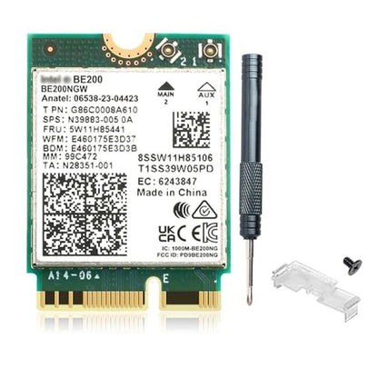 WiFi 7 Card BE200: M.2 Key E Tri-Band 6GHz 5GHz 2.4GHz – Front View