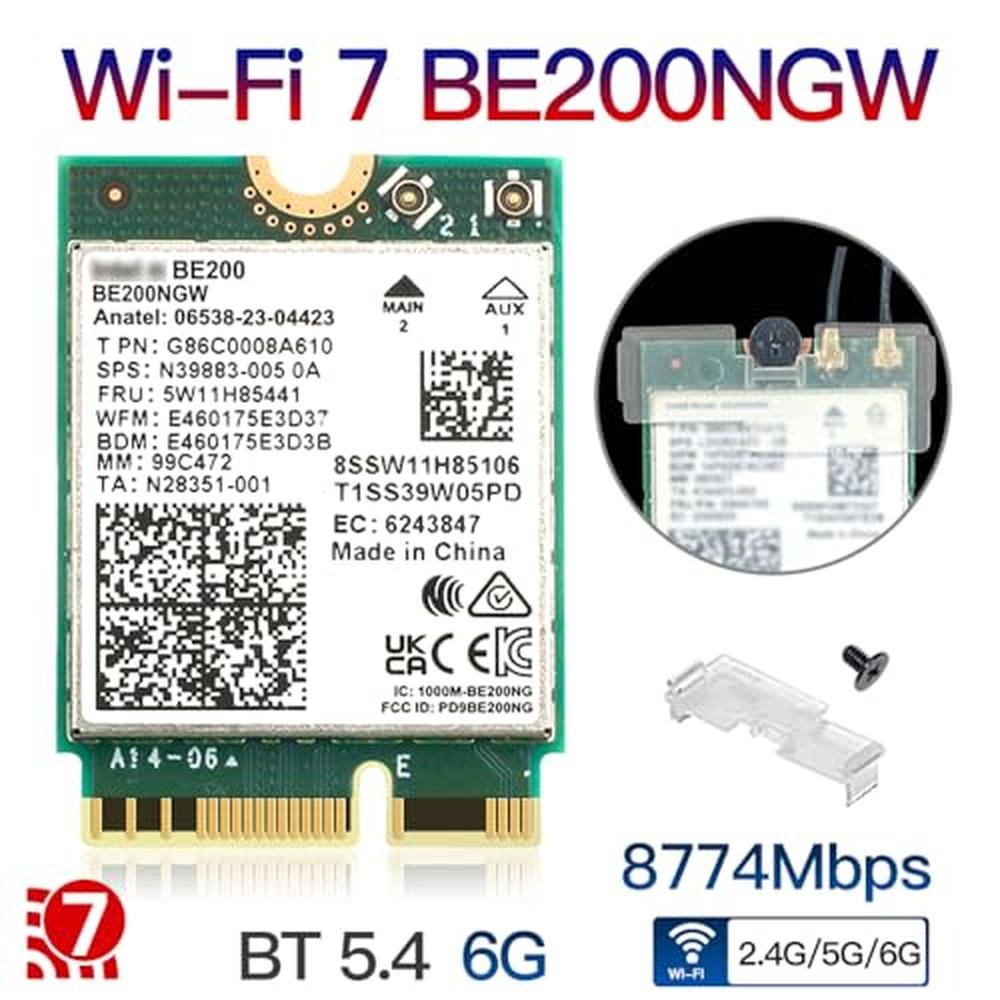WiFi 7 Card BE200: M.2 Key E Tri-Band 6GHz 5GHz 2.4GHz – Side View