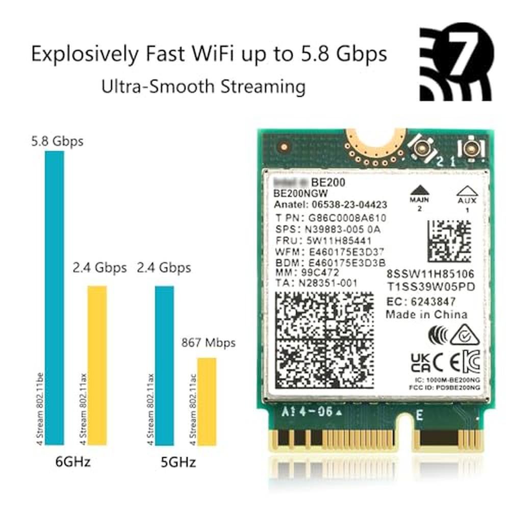 WiFi 7 Card BE200: M.2 Key E Tri-Band 6GHz 5GHz 2.4GHz – Close-up Detail