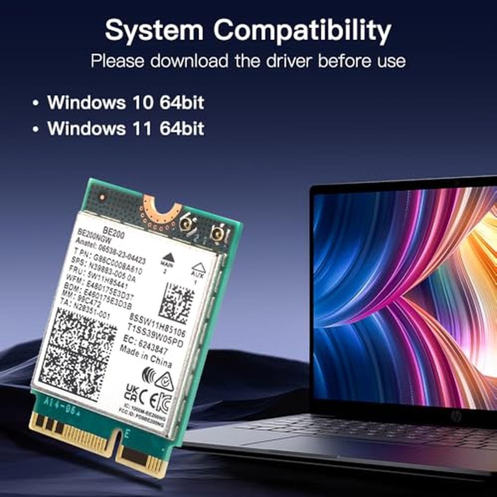 WiFi 7 Card BE200: M.2 Key E Tri-Band 6GHz 5GHz 2.4GHz – In Use