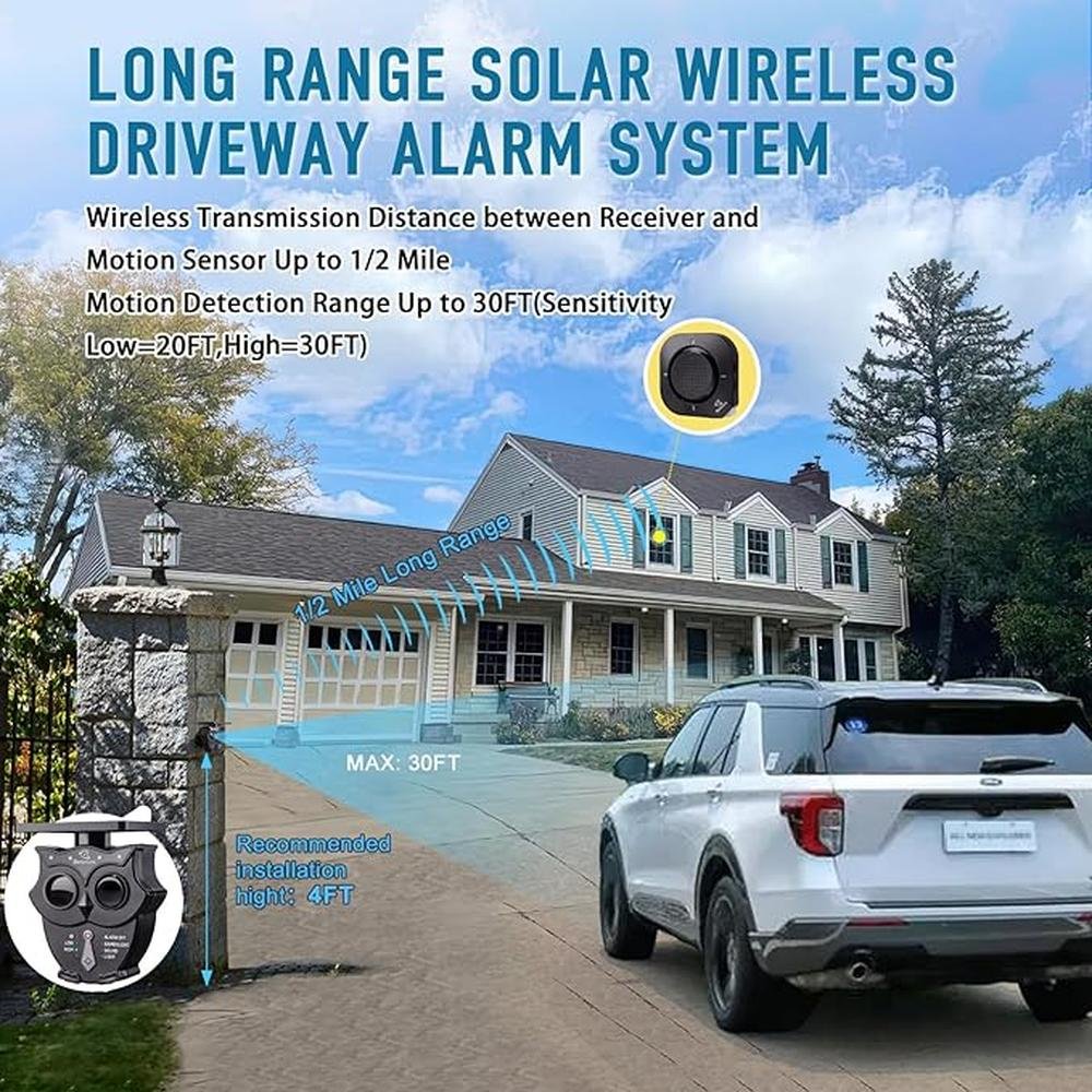 Driveway Alarm: Betterlink 1/2 Mile Long Range Solar – Side View