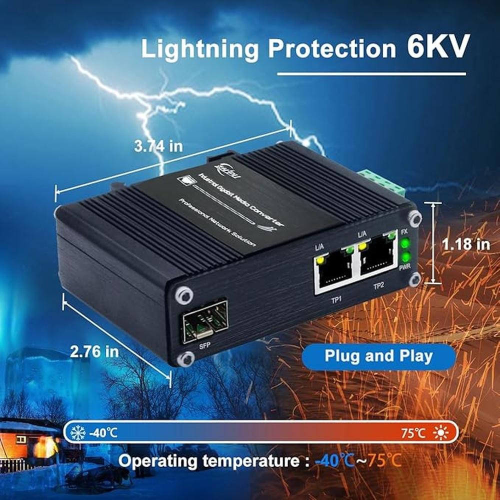 Mini Industrial 1.25G SFP Fiber to Ethernet Media Converter – Side View
