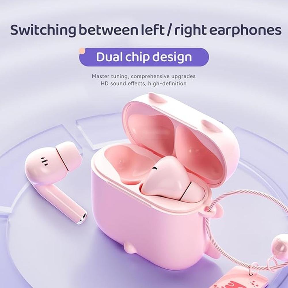 True Wireless Pink Cute Earbuds Bluetooth Kawaii Headphones – Side View