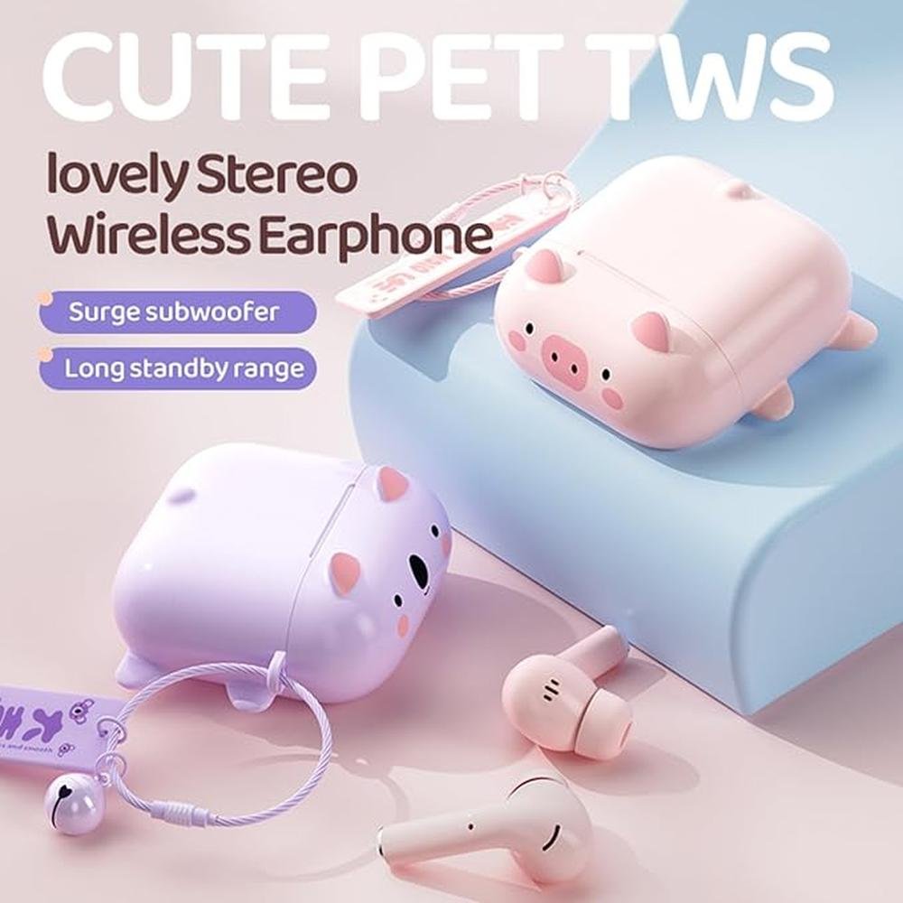 True Wireless Pink Cute Earbuds Bluetooth Kawaii Headphones – In Use