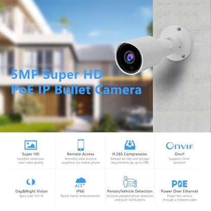 POE Camera: Tennoz 5MP POE IP Bullet Camera Outdoor H.265 – Side View