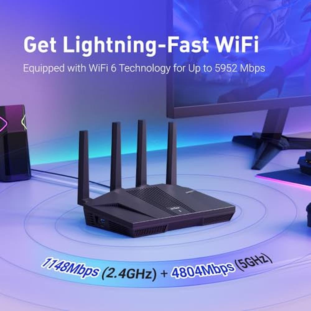 GL.iNet GL-MT6000 (Flint 2) WiFi 6 High Speed Gaming – Side View