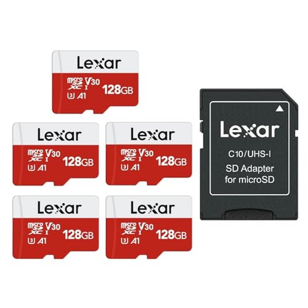 Lexar Series: Lexar E-Series 128GB Micro SD Card 5 Pack – Front View