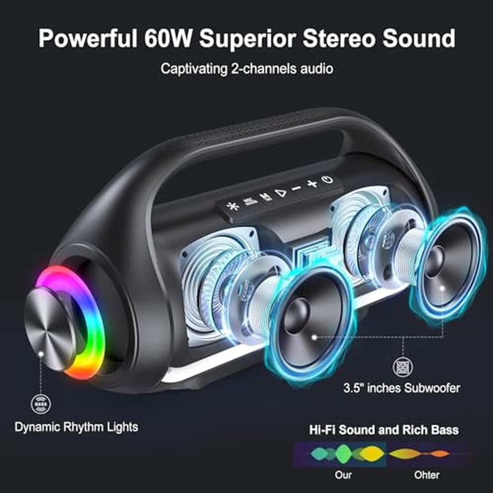 Portable Speaker: HWWR Bluetooth Speaker with 2 Wireless – Side View