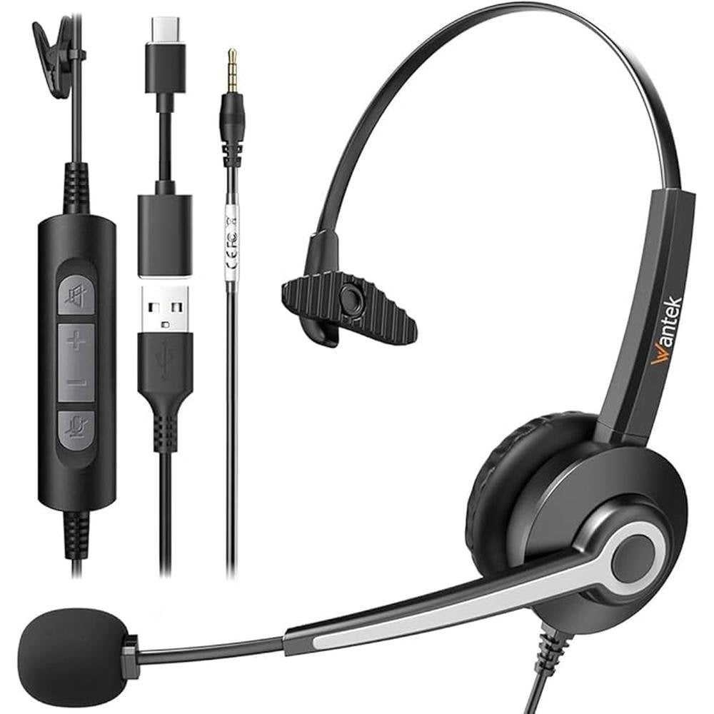 USB-A/USB C/3.5mm Jack 3-in-1 PC Headset – Front View