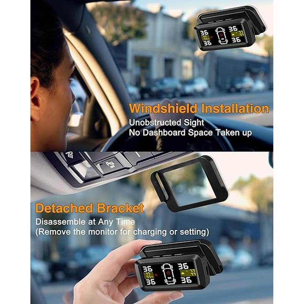 Tire Pressure: Upgrade Detached Bracket Wireless Solar TPMS – Side View