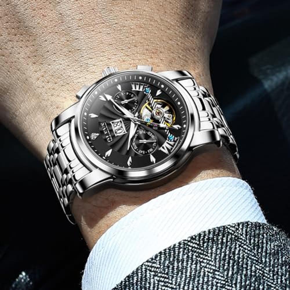 OLEVS Men Automatic Watch Stainless Steel Mechanical – Close-up Detail