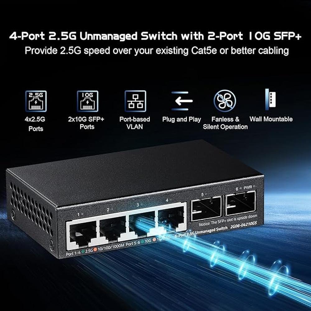 Binardat 4 Port 2.5G Switch with 2x10G SFP – Side View