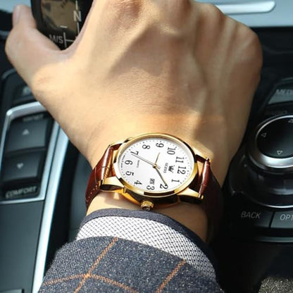 Watches Olevs: Olevs Mens Watch White Dial Brown Leather – In Use