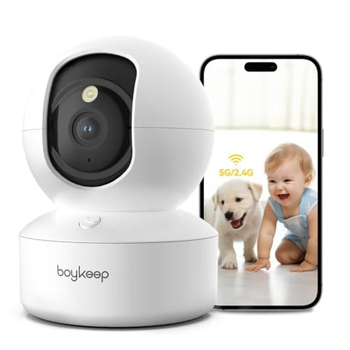 BoyKeep Indoor Camera 2K: Pet Camera with 360 Pan-Tilt – Front View