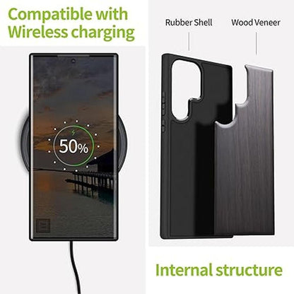 Wood Case: Carveit Galaxy S24 Ultra Natural Wood Black Soft – Side View