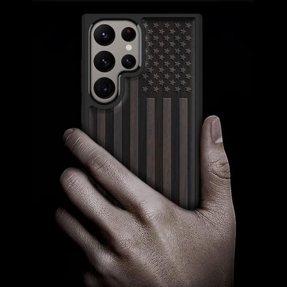 Wood Case: Carveit Galaxy S24 Ultra Natural Wood Black Soft – Side View