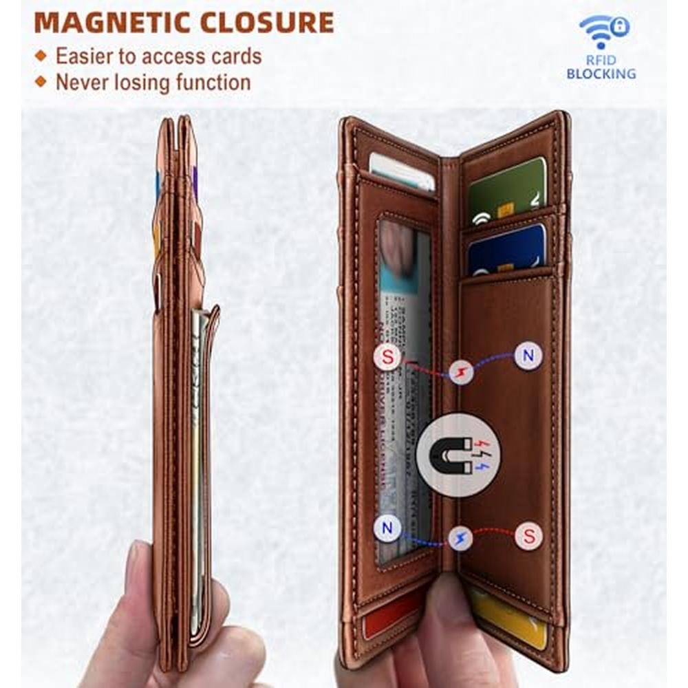 BULLIANT Magnetic Closure Slim Wallet-Genuine Leather Front – Close-up Detail