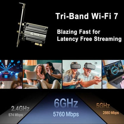 WiFi 7 PCIE Card: OKN BE200 Tri-Band 4K QAM 320MHz – Side View