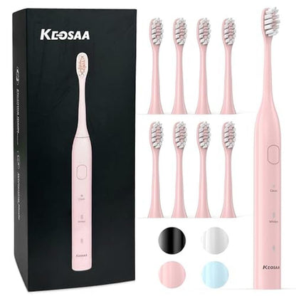 Pink Toothbrush: Keosaa Electric Toothbrush with 8 Brush – Front View