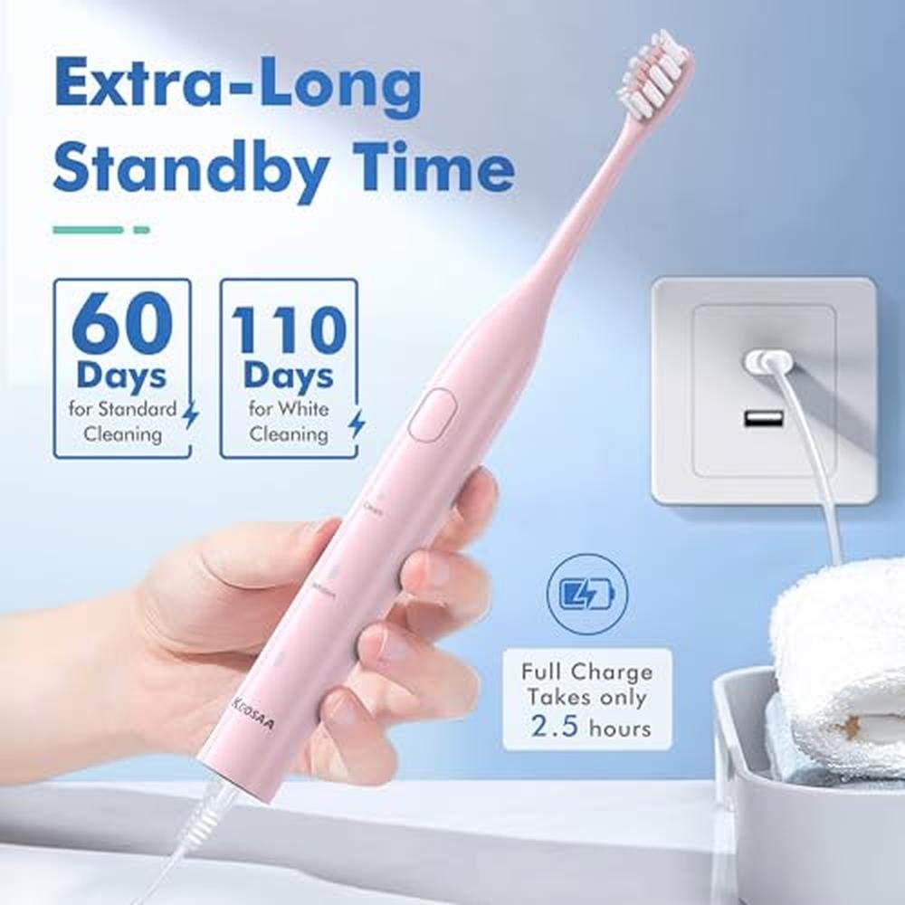 Pink Toothbrush: Keosaa Electric Toothbrush with 8 Brush – Packaging