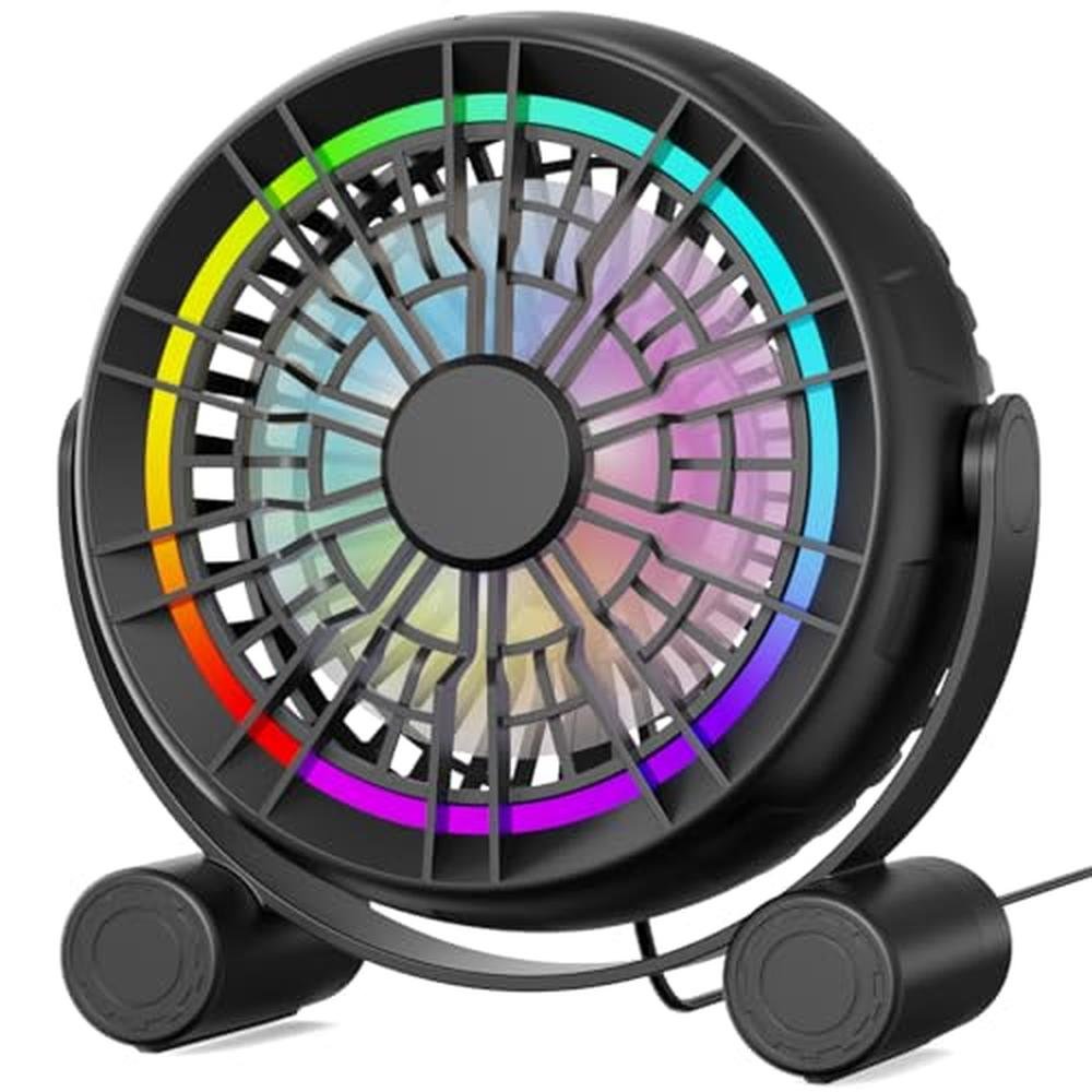 Punoge USB RGB Desk Fan: 3 Speeds Quiet Portable Table Fan – Front View