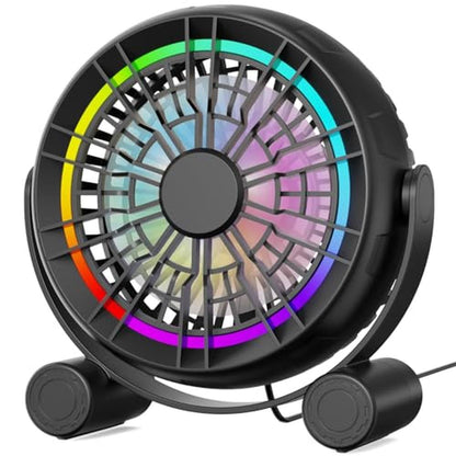 Punoge USB RGB Desk Fan: 3 Speeds Quiet Portable Table Fan – Front View